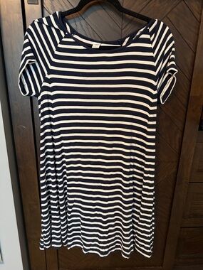 Old Navy Navy and White Striped Tee Dress